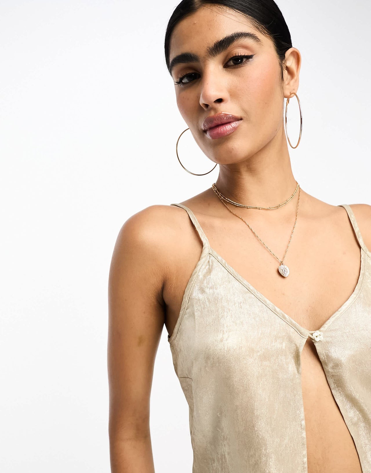 Never Fully Dressed 90s drape top co-ord in textured metallic