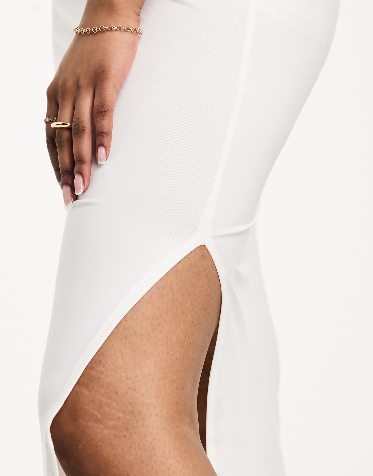 Bershka ribbed midaxi skirt in off white
