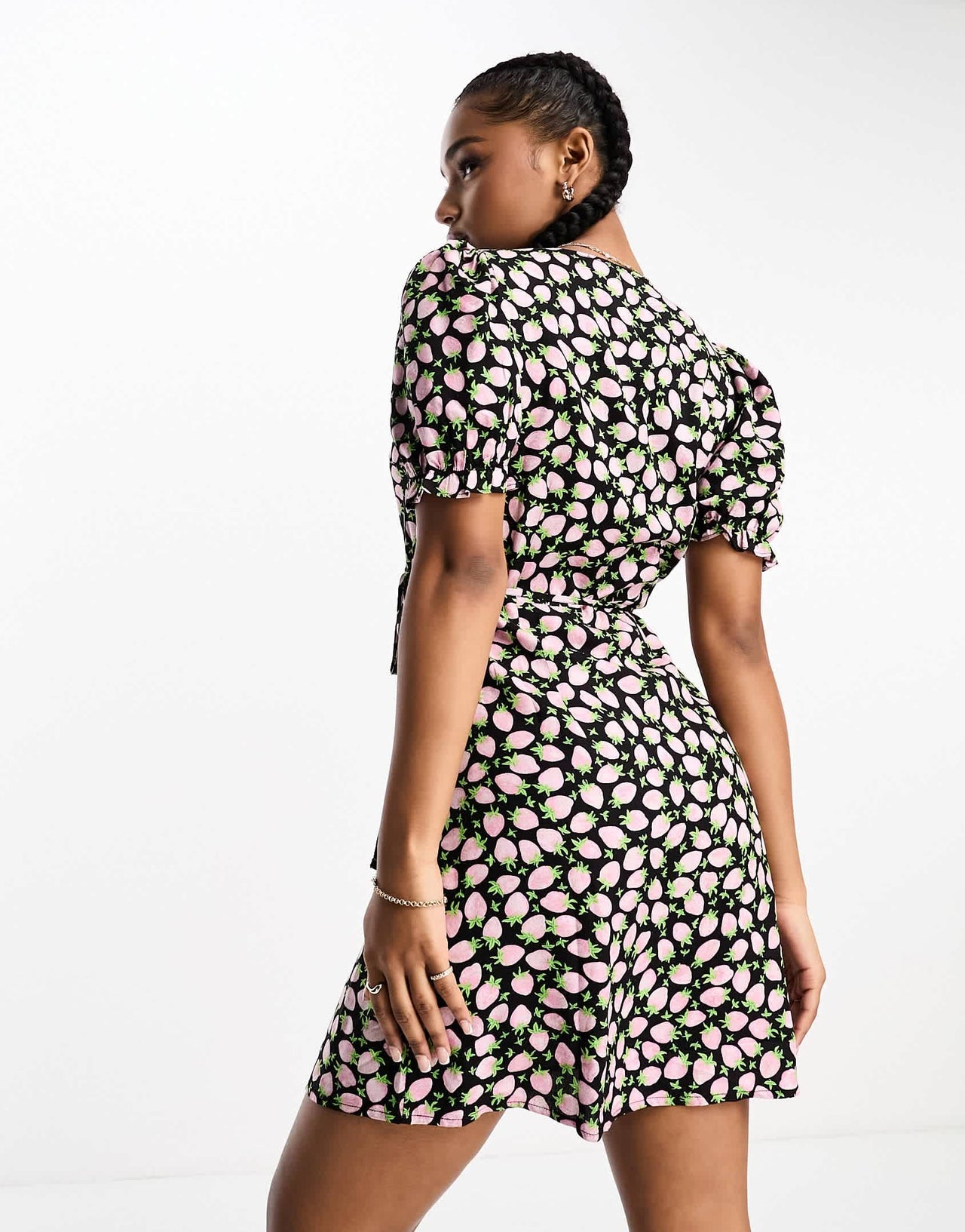 Monki wrap mini dress in strawberries print
