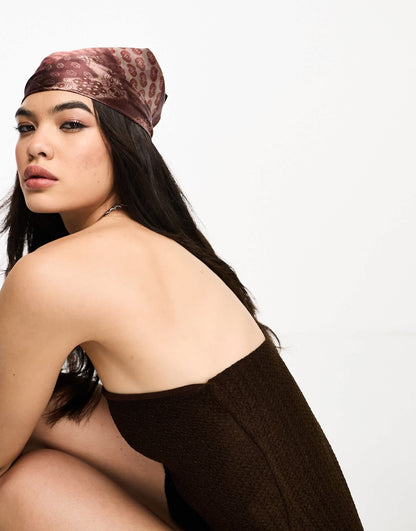 Bershka textured split front maxi dress in chocolate