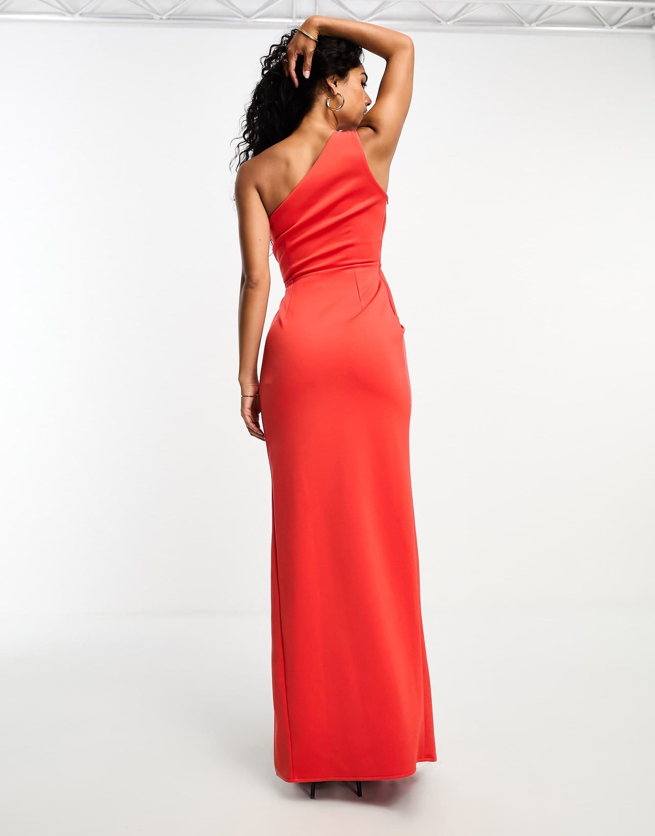 ASOS DESIGN one shoulder pleat detail bodycon maxi dress in red