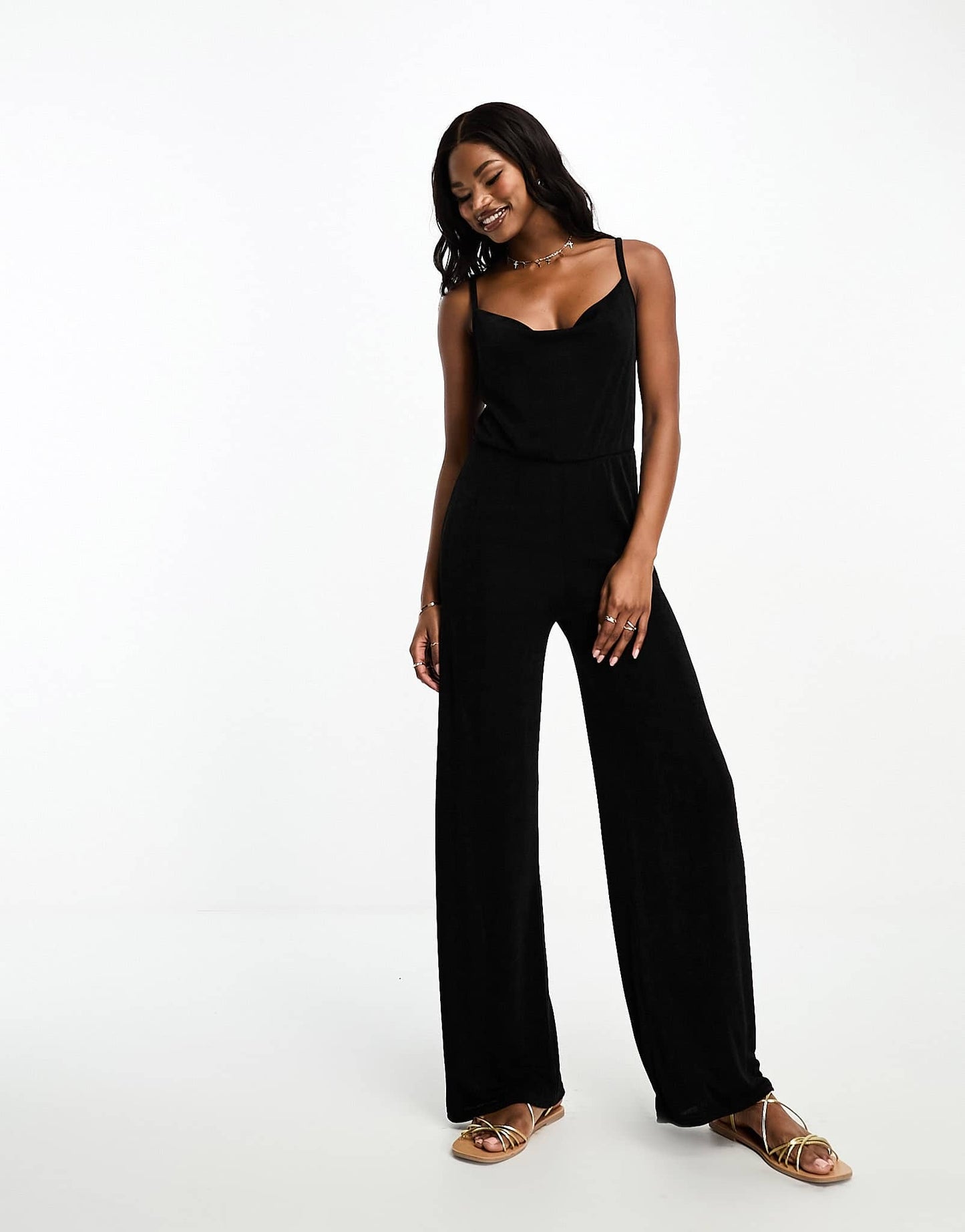 In The Style cowl neck wide leg jumpsuit in black