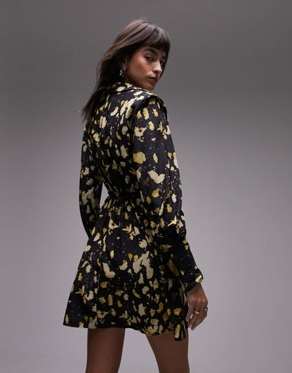 Topshop tie waist mini shirt dress in green animal print