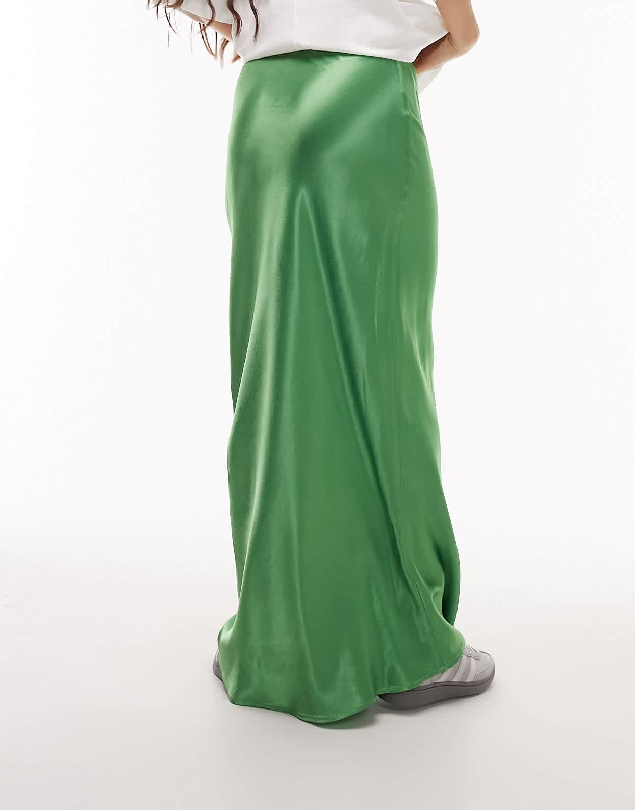 Topshop satin bias maxi skirt in opal green