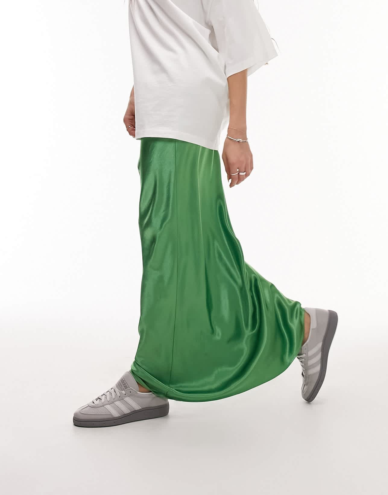 Topshop satin bias maxi skirt in opal green