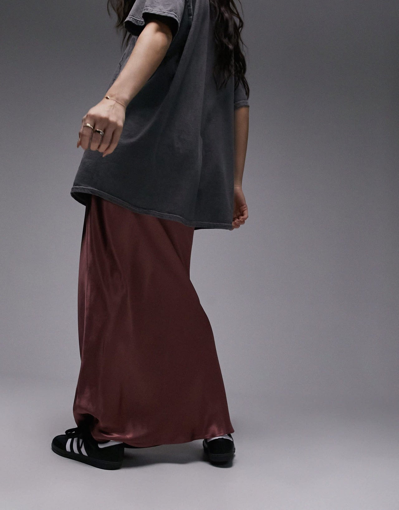 Topshop satin bias maxi skirt in plum purple