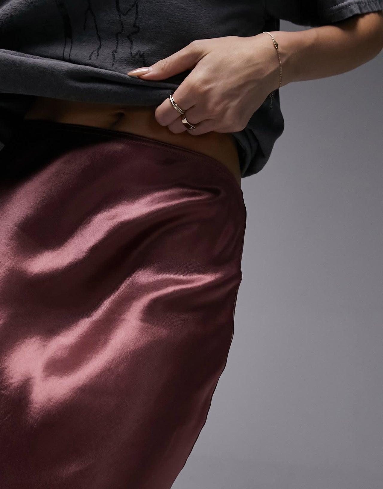 Topshop satin bias maxi skirt in plum purple