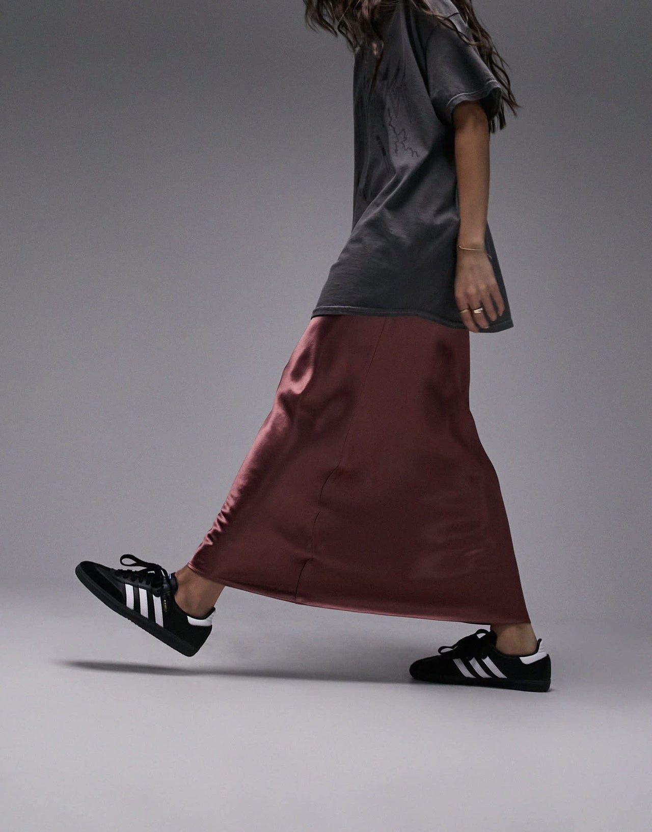 Topshop satin bias maxi skirt in plum purple