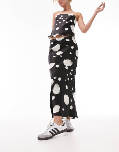 Topshop co-ord satin bias spot maxi skirt in monochrome
