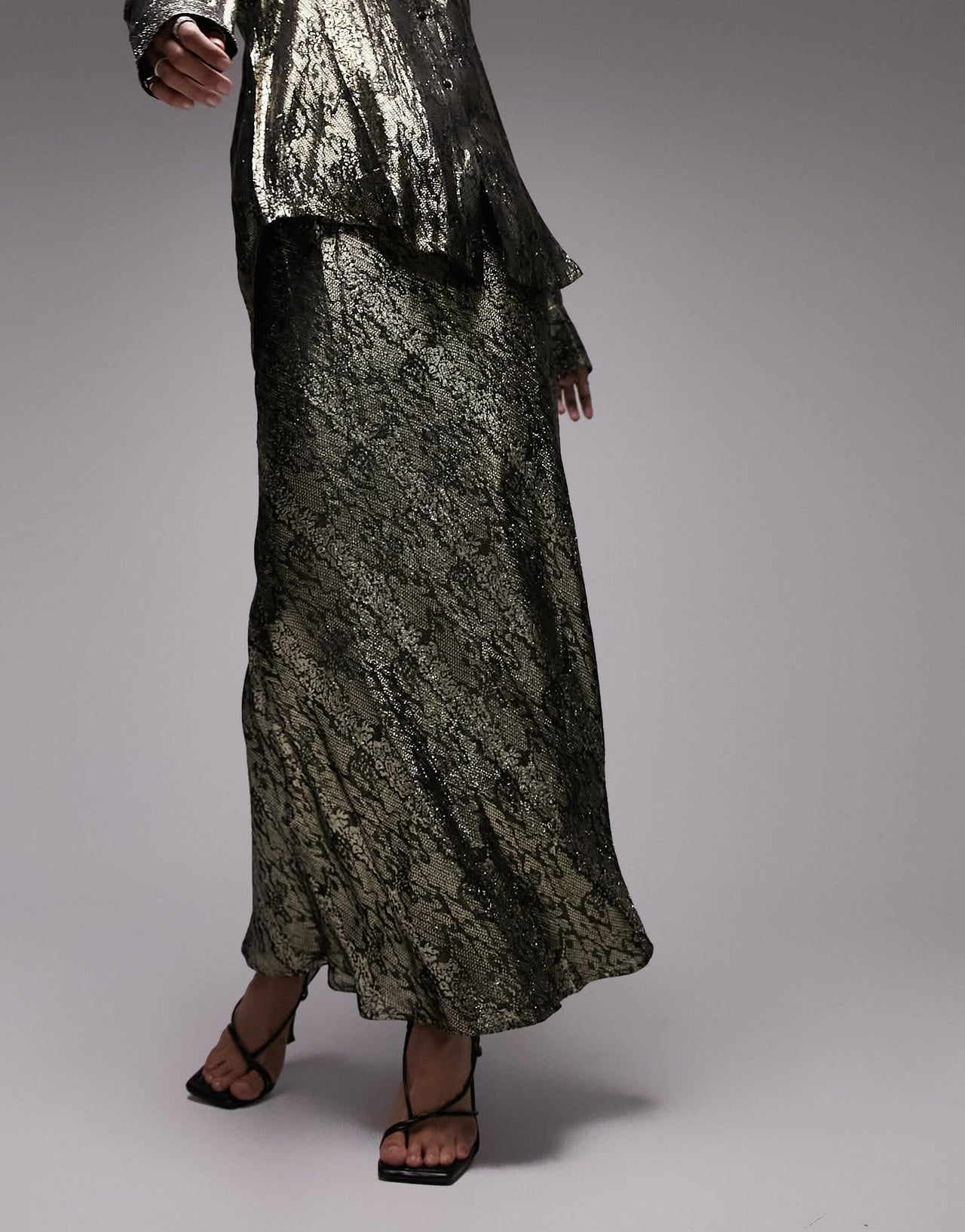 Topshop co-ord midi bias skirt in gold