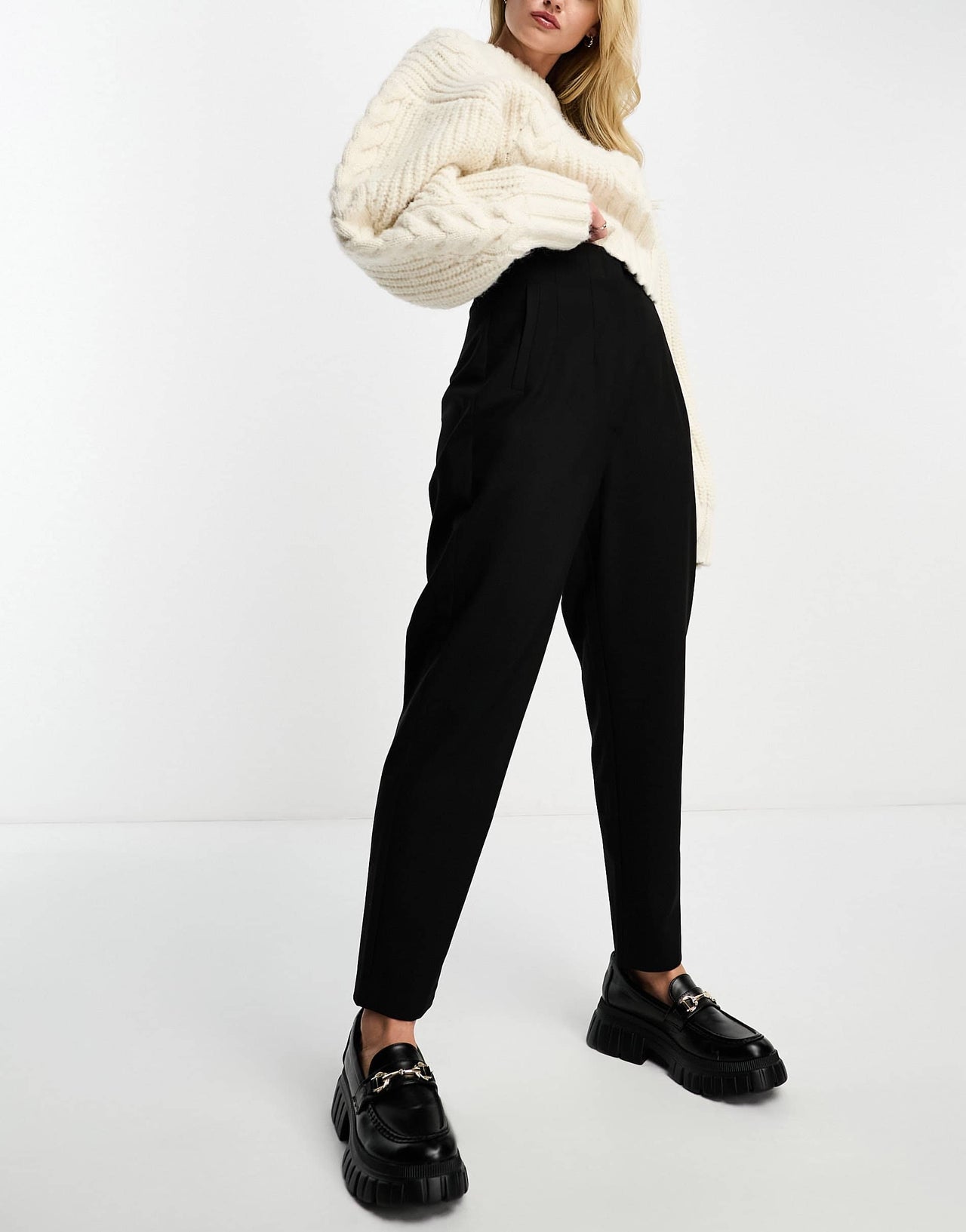 ASOS DESIGN tailored high waist seam detail tapered leg trousers in black