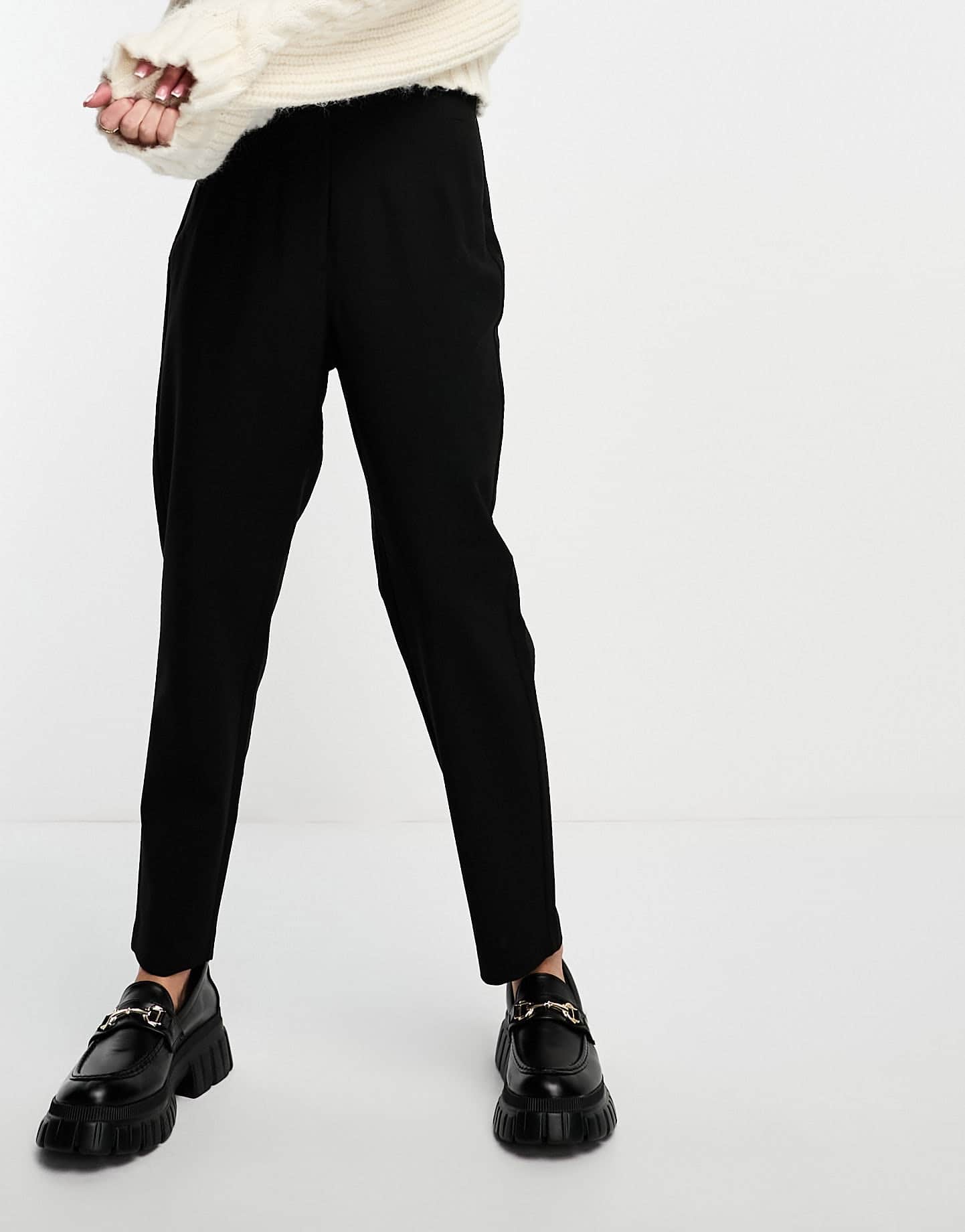 ASOS DESIGN tailored high waist seam detail tapered leg trousers in black