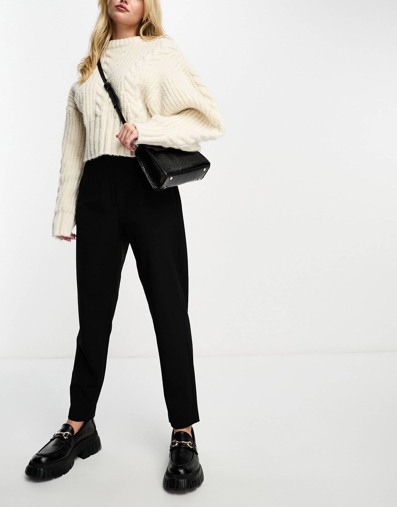 ASOS DESIGN tailored high waist seam detail tapered leg trousers in black