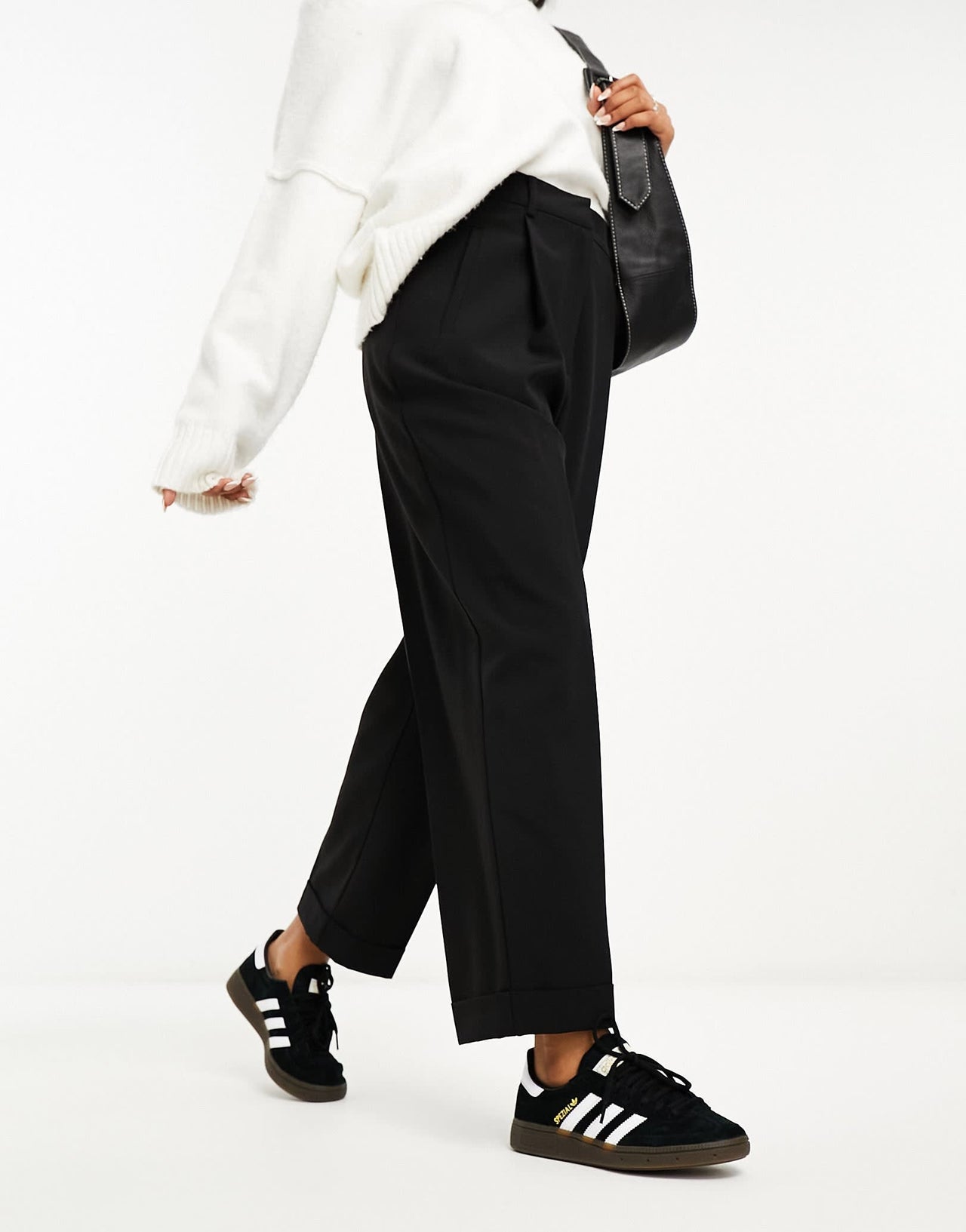 ASOS DESIGN tapered trouser with turn up hem in black