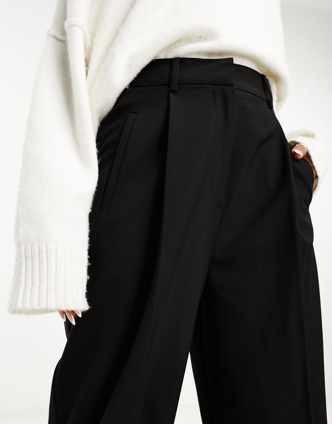 ASOS DESIGN tapered trouser with turn up hem in black