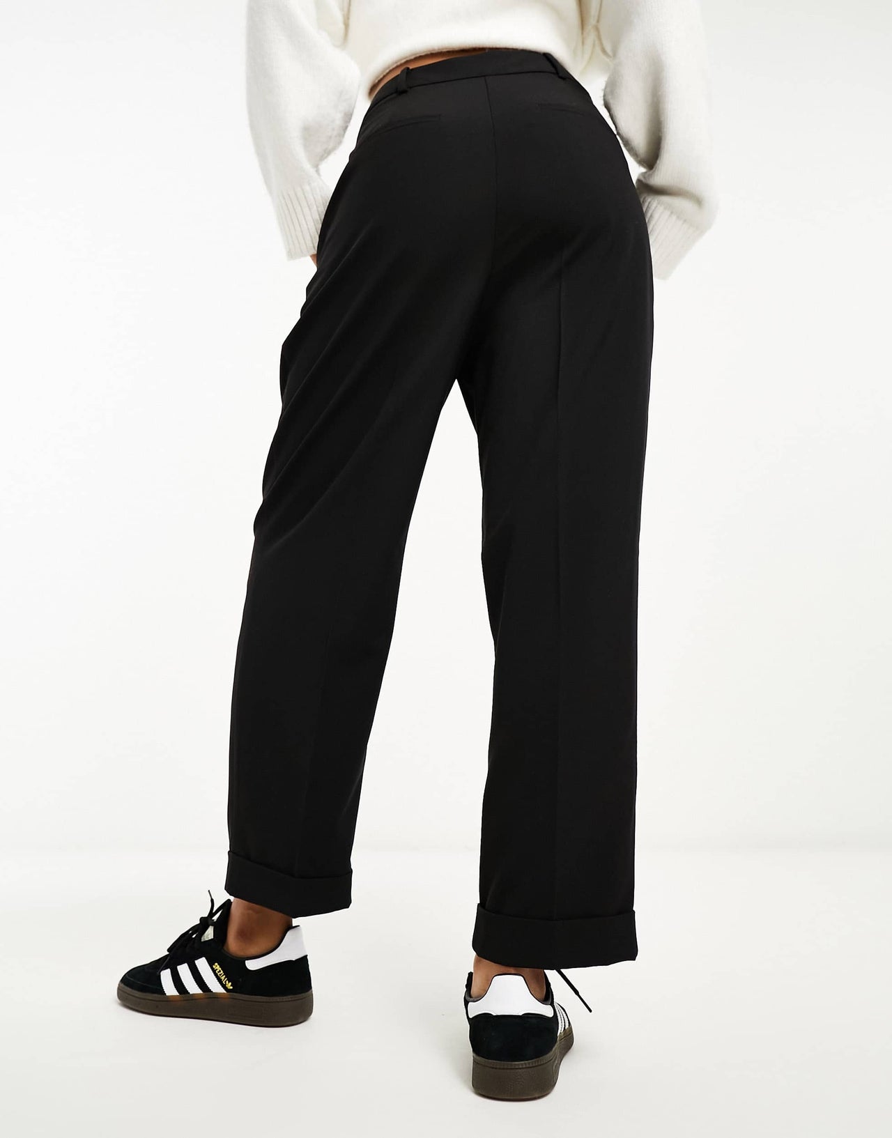 ASOS DESIGN tapered trouser with turn up hem in black