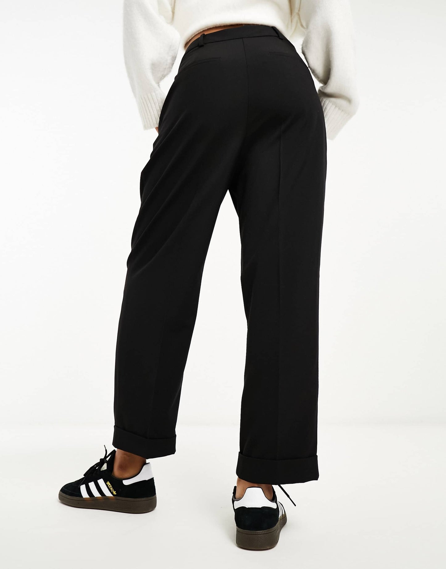 ASOS DESIGN tapered trouser with turn up hem in black