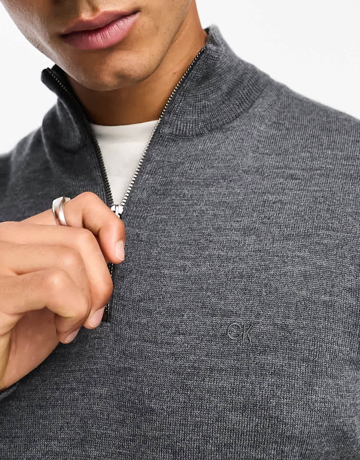 Calvin Klein merino 1/4 zip jumper in grey