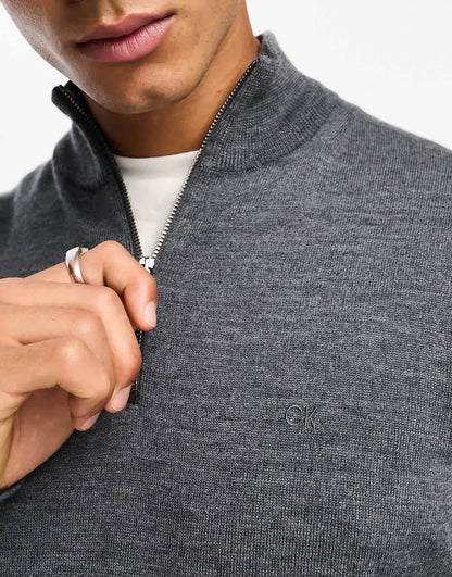 Calvin Klein merino 1/4 zip jumper in grey