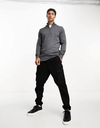 Calvin Klein merino 1/4 zip jumper in grey