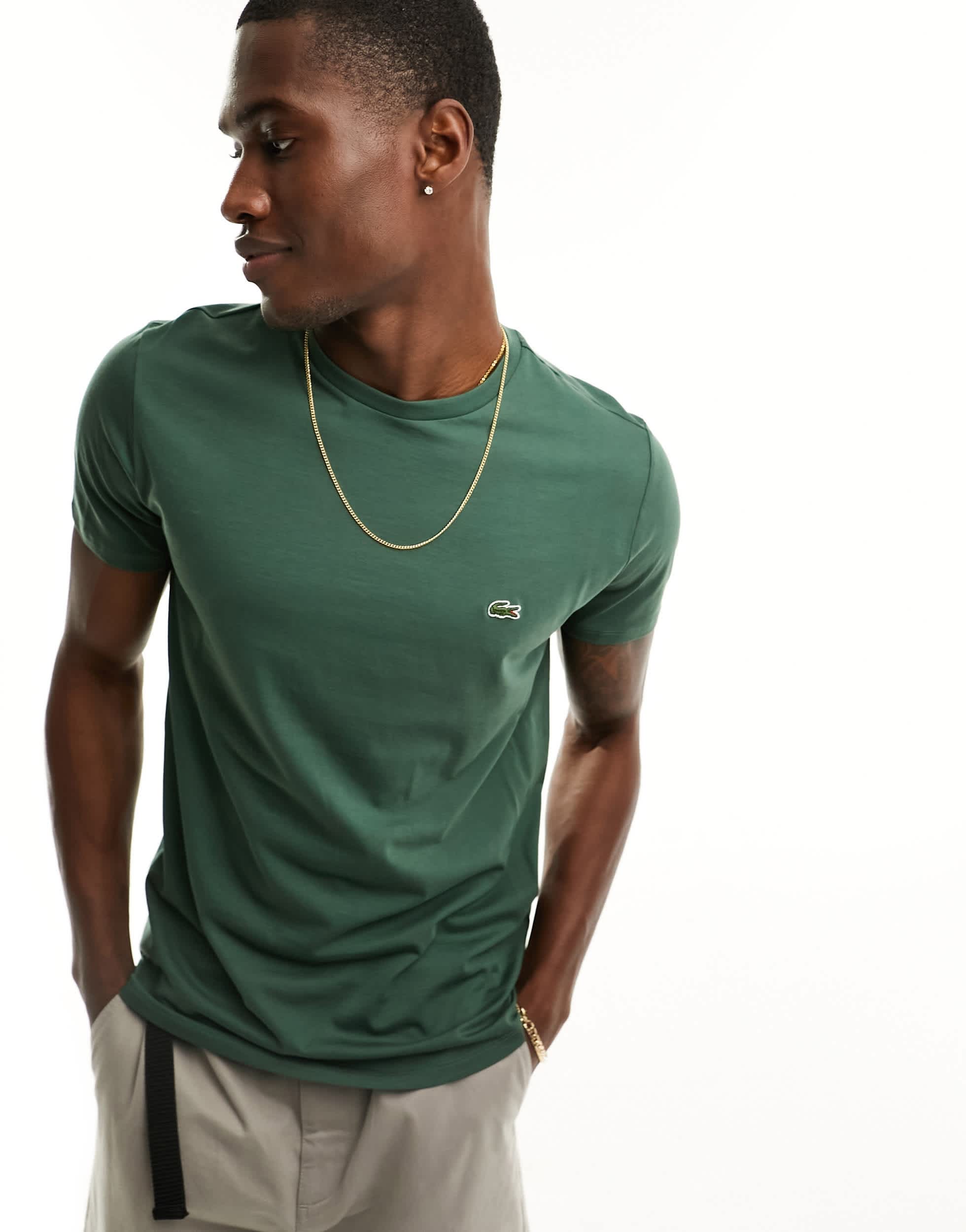 Tシャツ・カットソー LACOSTE Dark Green Polyester T-Shirt Lacoste logo t-shirt in dark green – ASOS Sample Sale