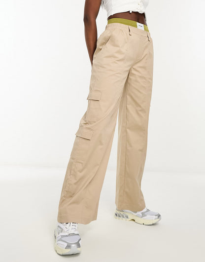 Sixth June constrast band cargo trousers in beige and green