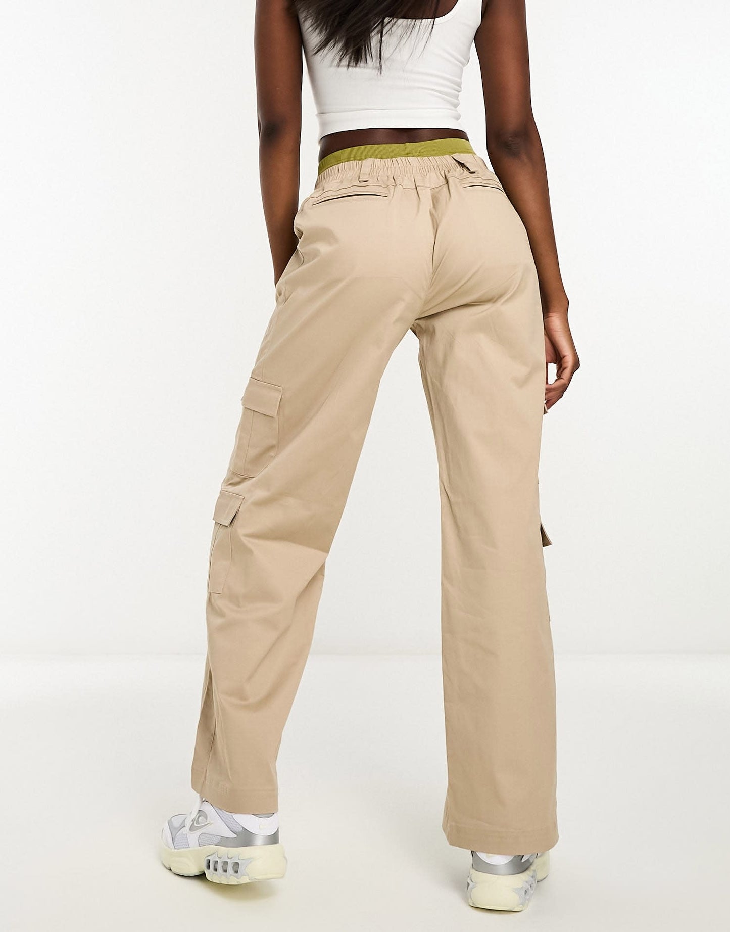 Sixth June constrast band cargo trousers in beige and green