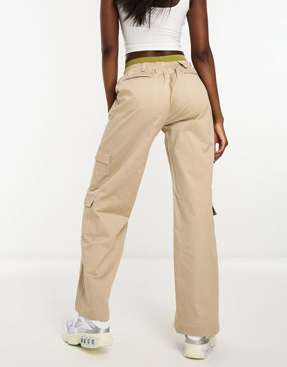 Sixth June constrast band cargo trousers in beige and green