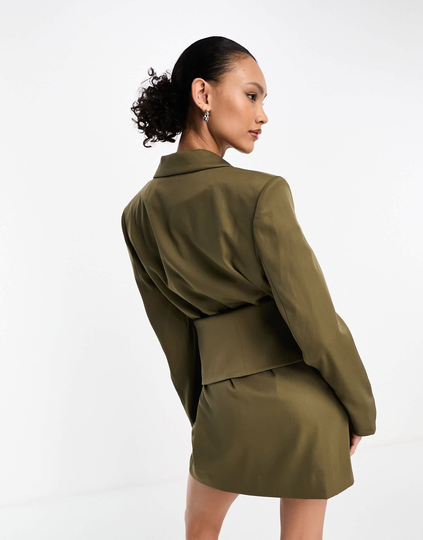 Kyo The Brand tailored blazer mini dress with removeable foldover belt detail in khaki