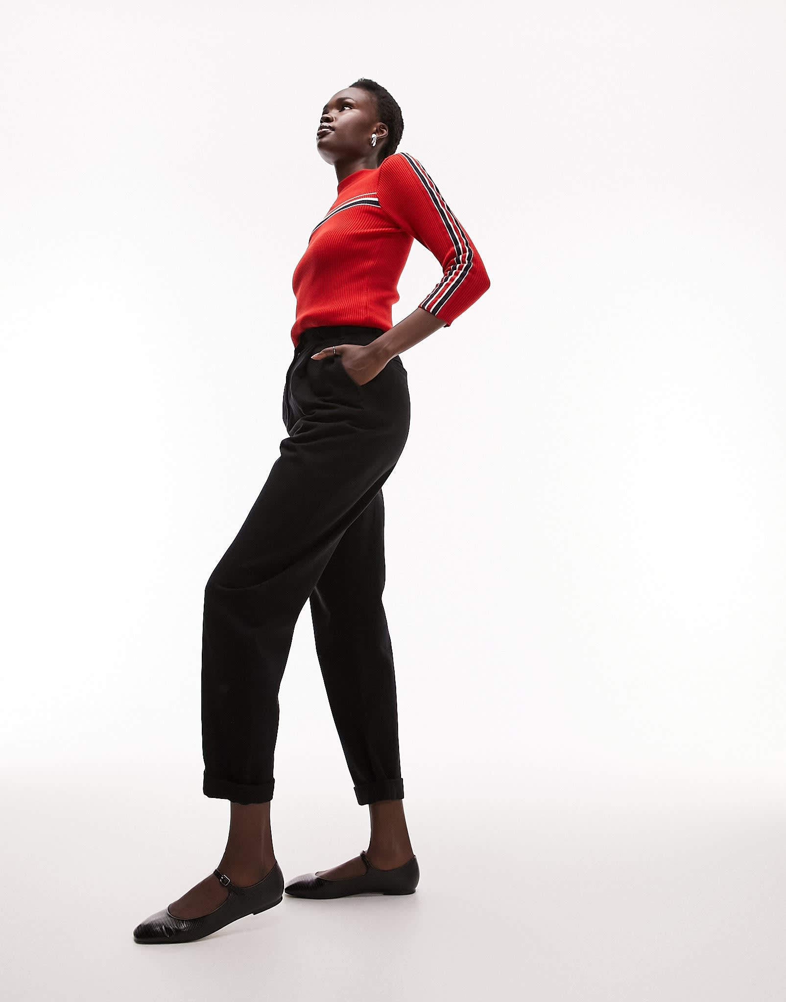 Topshop Tall button tab peg trouser in washed black