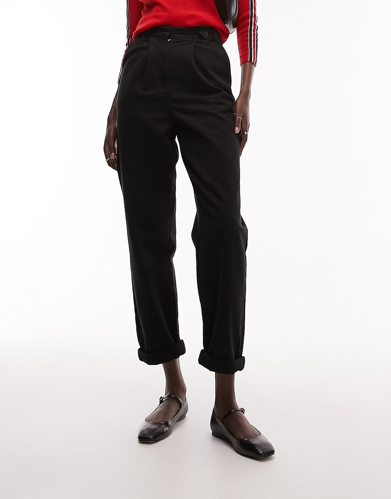 Topshop Tall button tab peg trouser in washed black