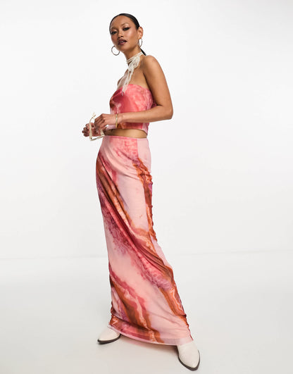 ASOS DESIGN mesh bandeau top co-ord in abstract print