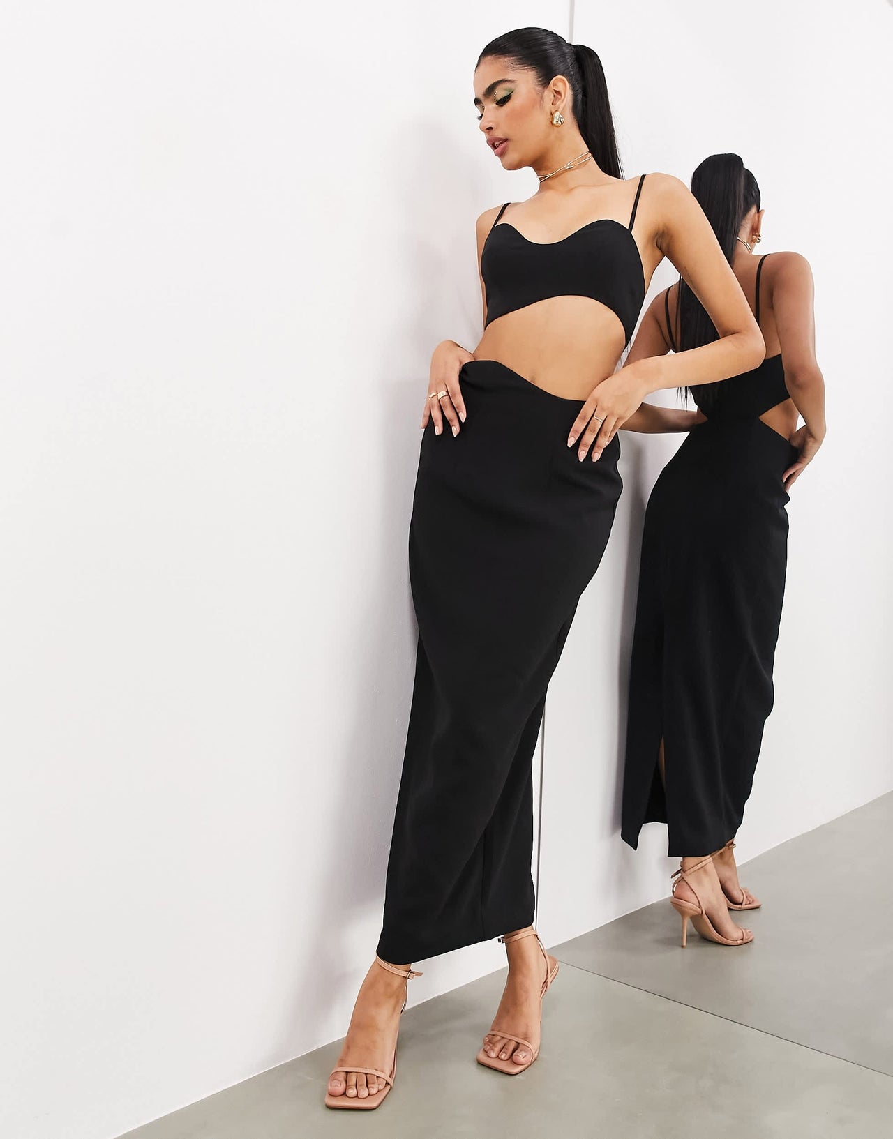 ASOS EDITION cami wavey cut out midi dress in black