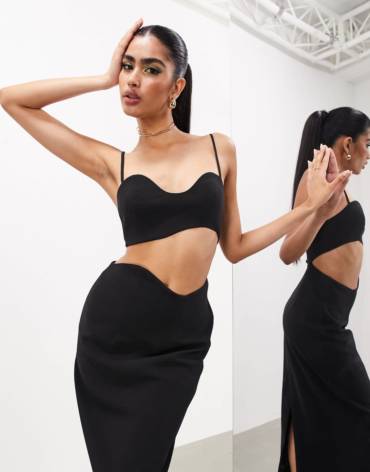 ASOS EDITION cami wavey cut out midi dress in black