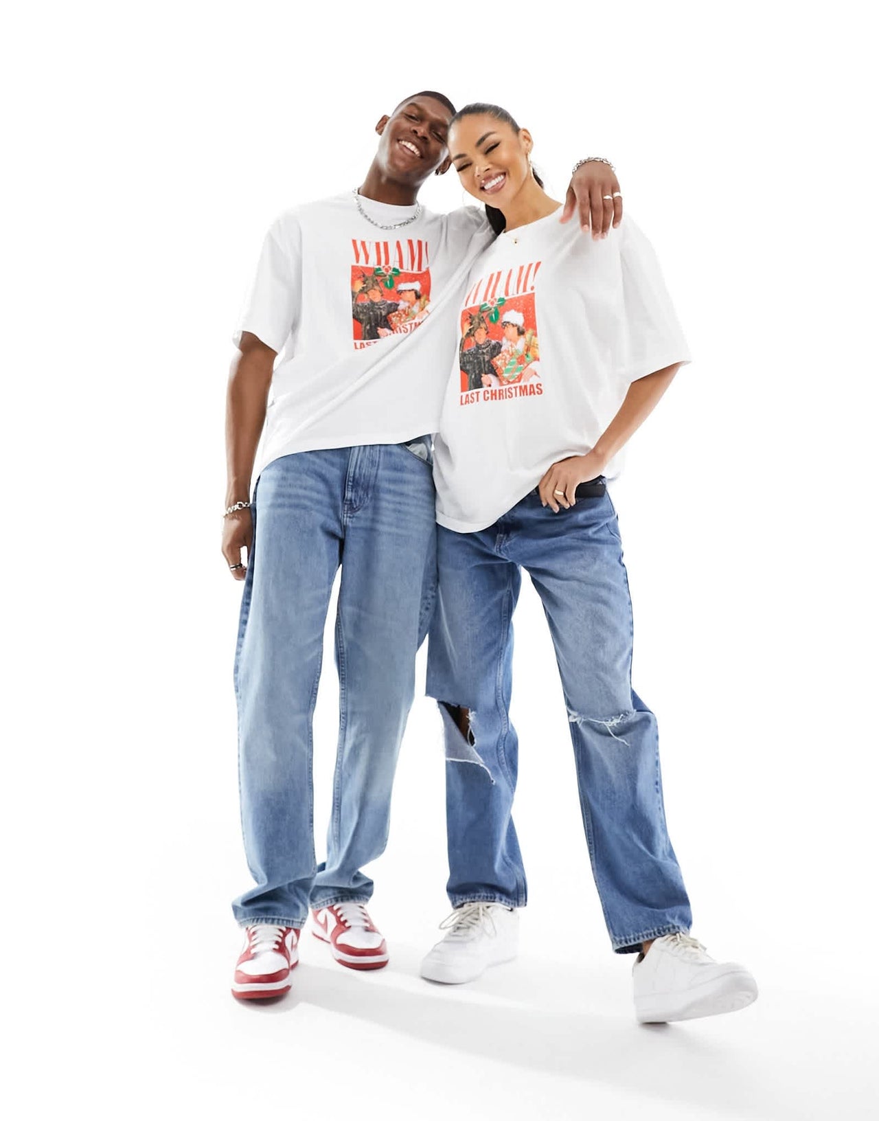 ASOS DESIGN unisex license oversized t-shirt in white with WHAM Christmas print