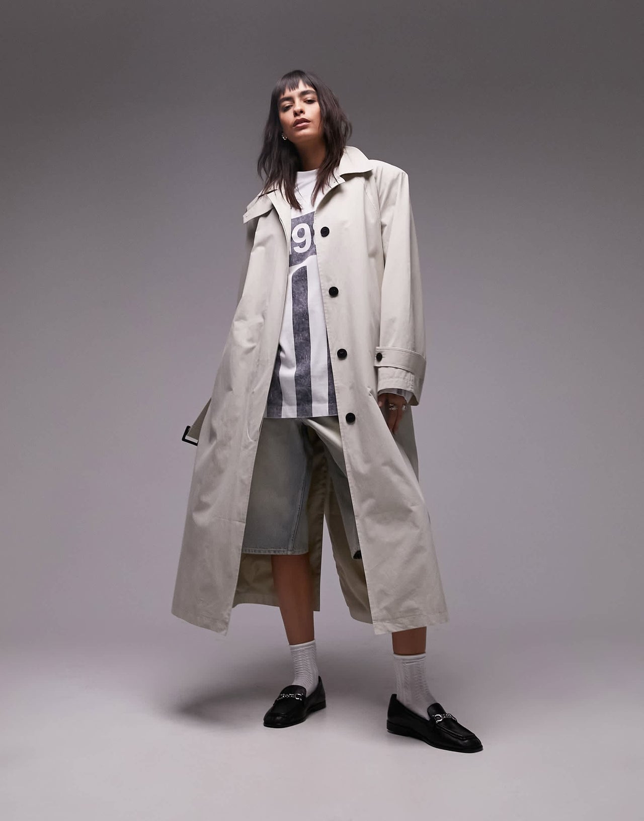 Topshop ultimate formal trench coat with extreme shoulders in sage