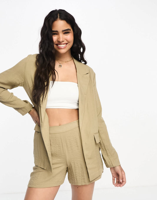 Pimkie hammered satin blazer co-ord in camel