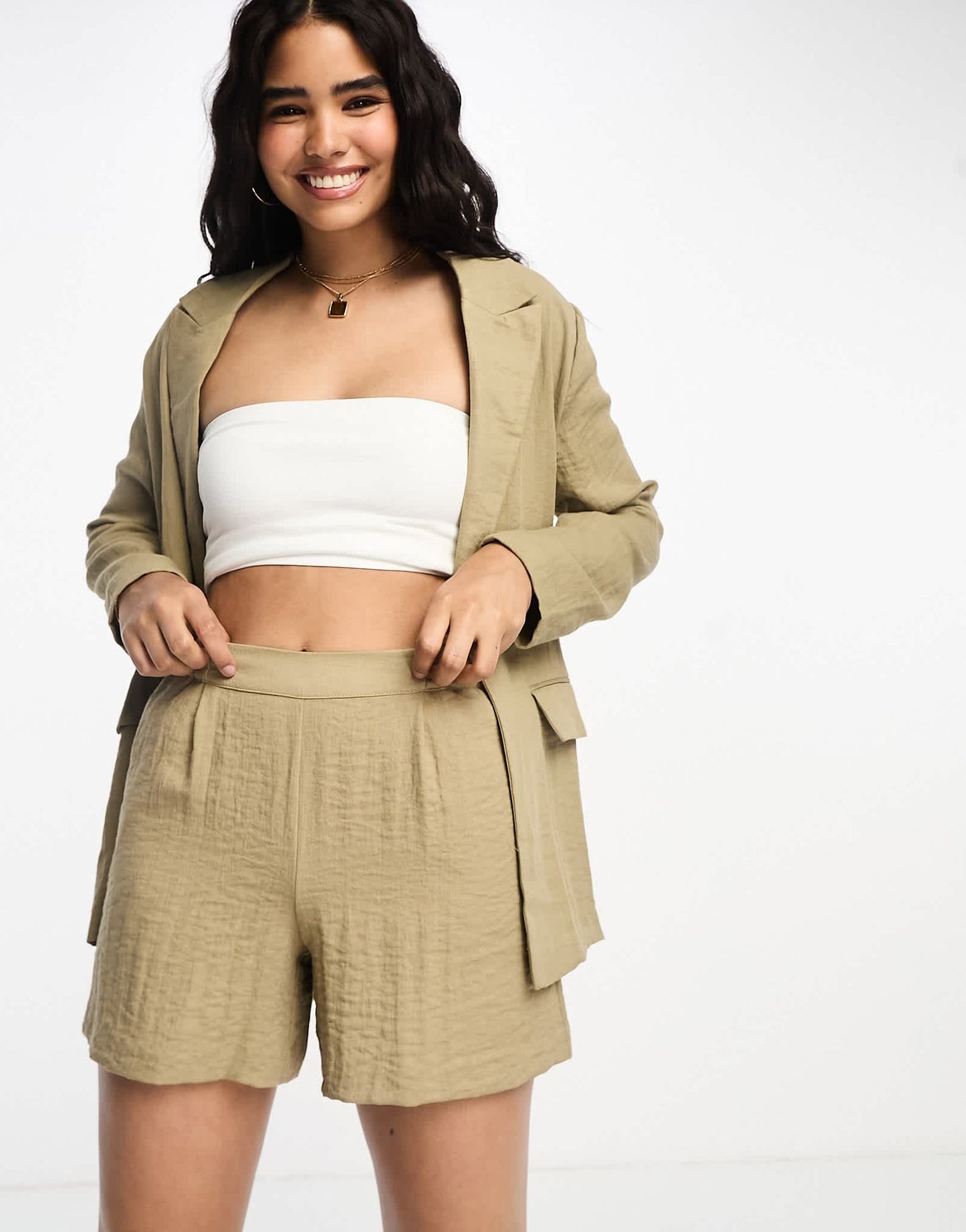 Pimkie hammered satin shorts co-ord in camel