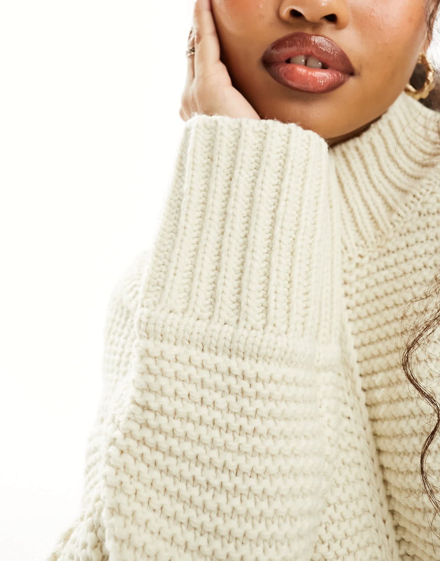 Vero Moda Petite premium oversized longline jumper with seam detail in cream