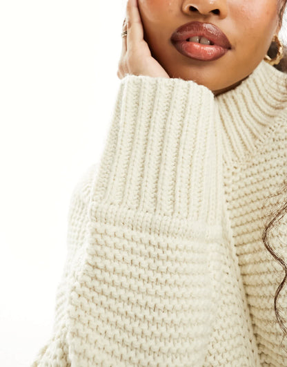 Vero Moda Petite premium oversized longline jumper with seam detail in cream
