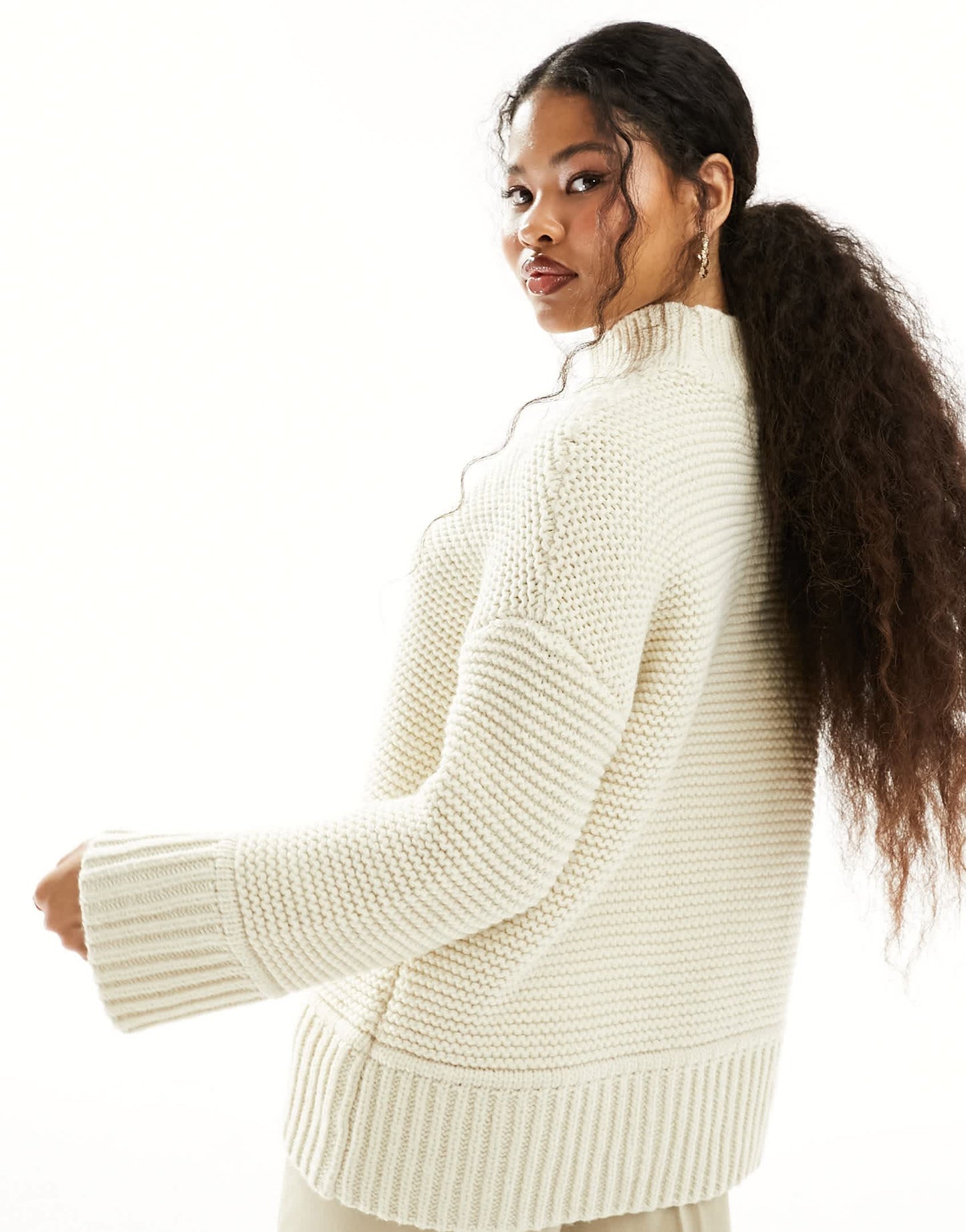 Vero Moda Petite premium oversized longline jumper with seam detail in cream