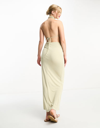 Pull&Bear slinky column maxi skirt co-ord in sand