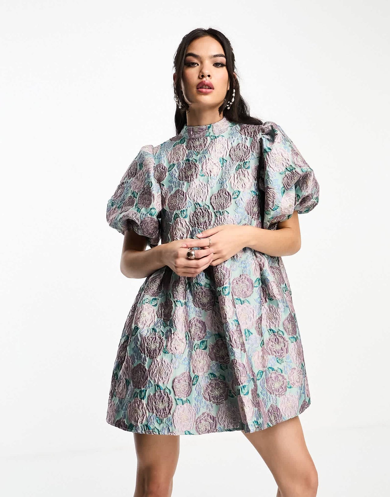 Dream Sister Jane oversized jacquard mini dress in metallic blue