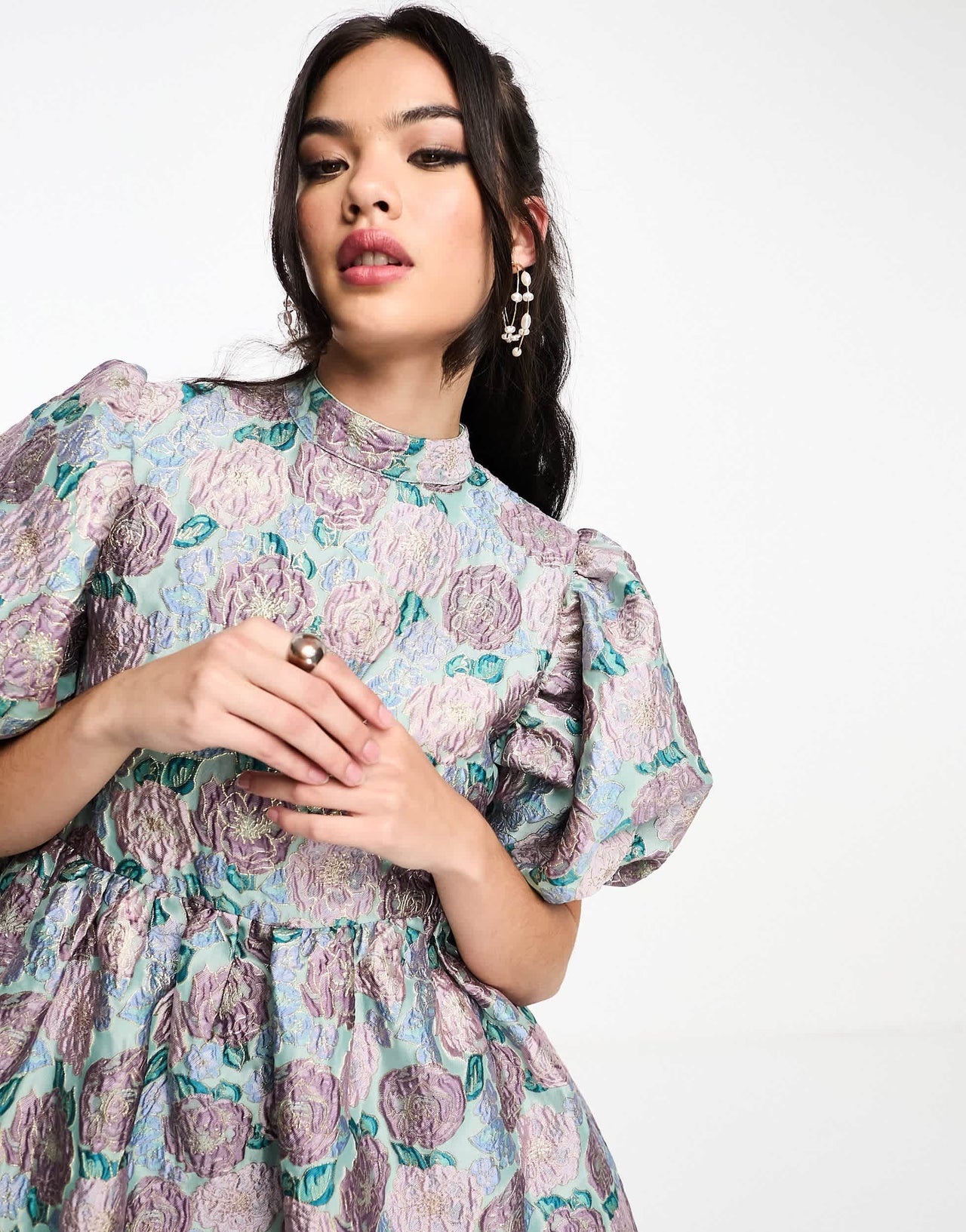 Dream Sister Jane oversized jacquard mini dress in metallic blue