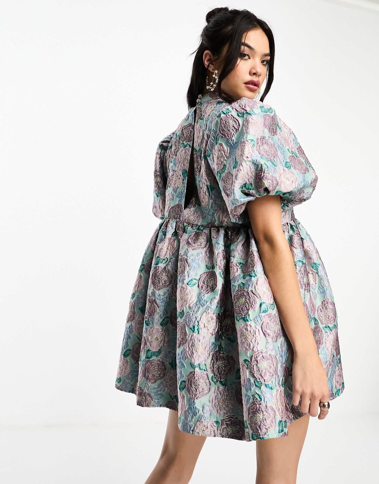 Dream Sister Jane oversized jacquard mini dress in metallic blue