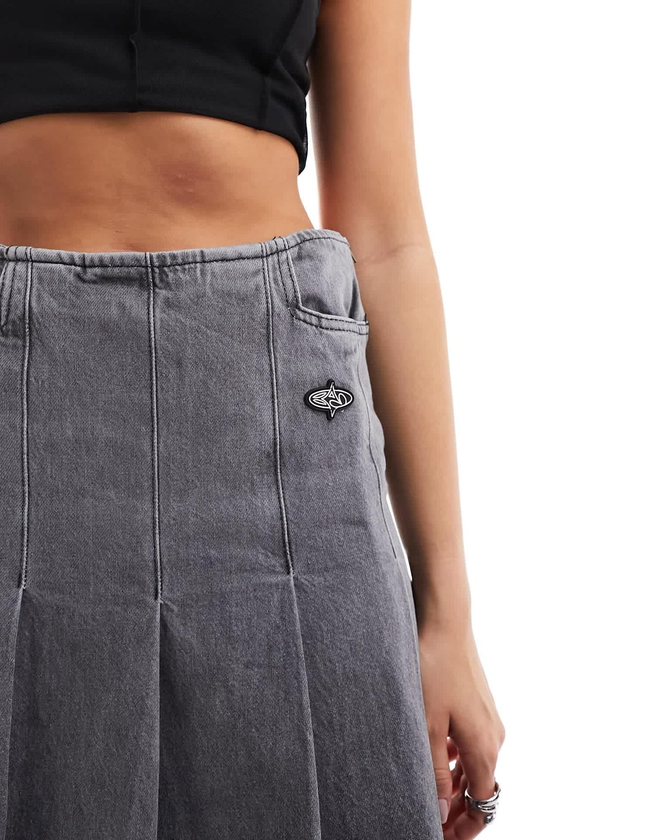 Basic Pleasure Mode angelica denim maxi kilt skirt in grey