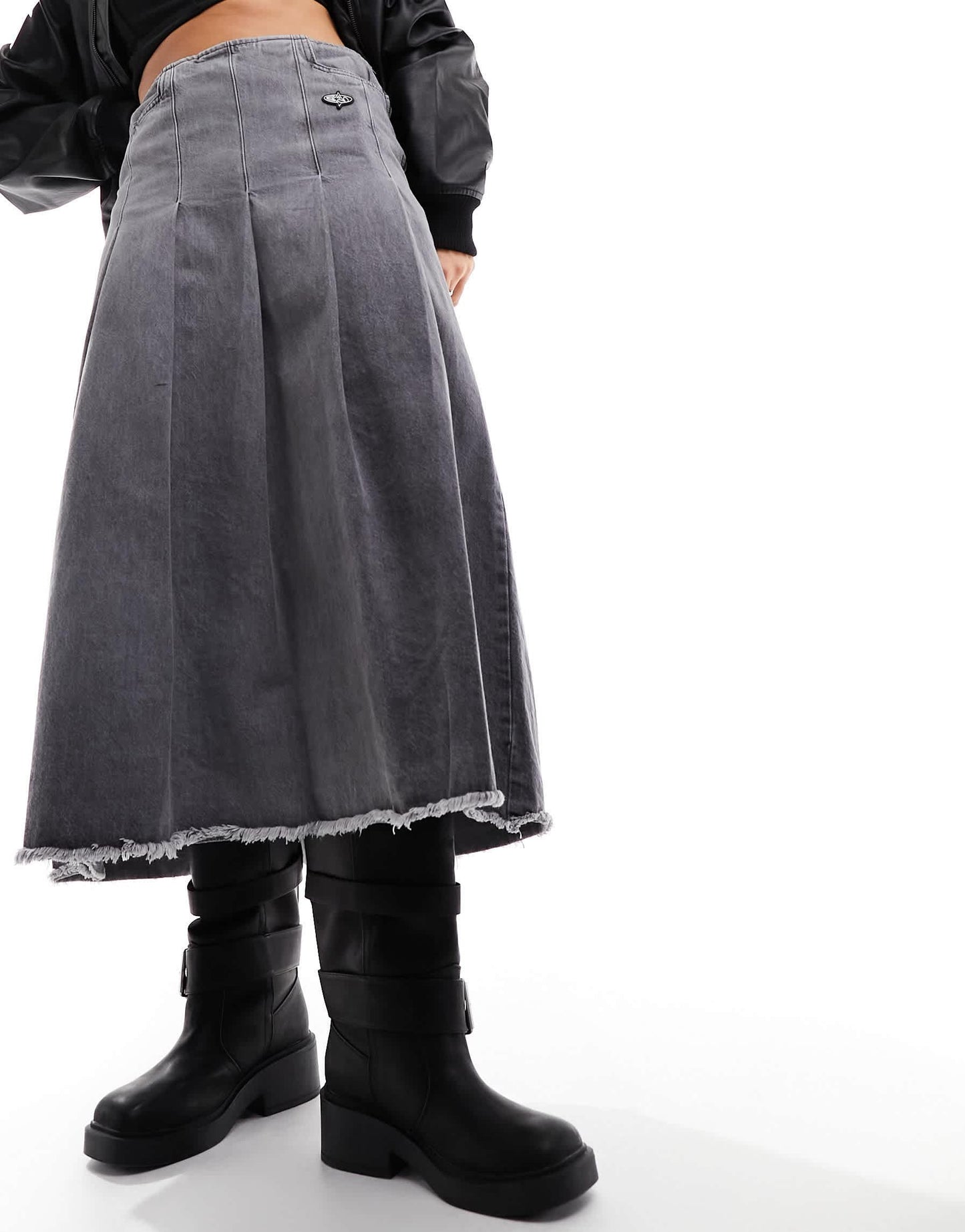 Basic Pleasure Mode angelica denim maxi kilt skirt in grey