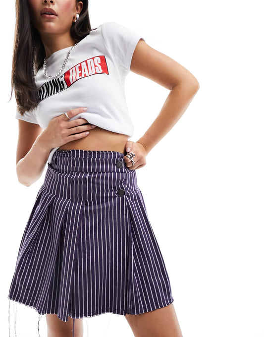 Basic Pleasure Mode striped craft mini kilt in blue and white