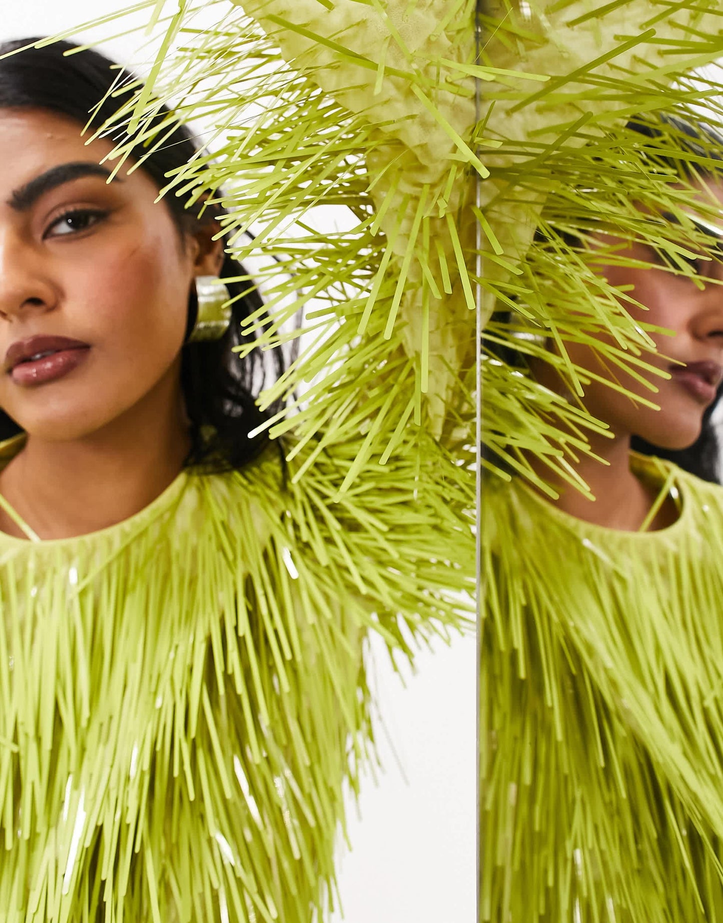ASOS EDITION shard sequin long sleeve mini dress in lime green