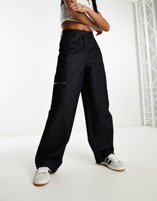 COLLUSION X003 wide leg jeans in rinse wash - MBLUE